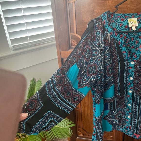 Anthropologie Blouse Boho Hippie Festival Paisley Blue Tunic Peasant Fairy S.L - Picture 4 of 6